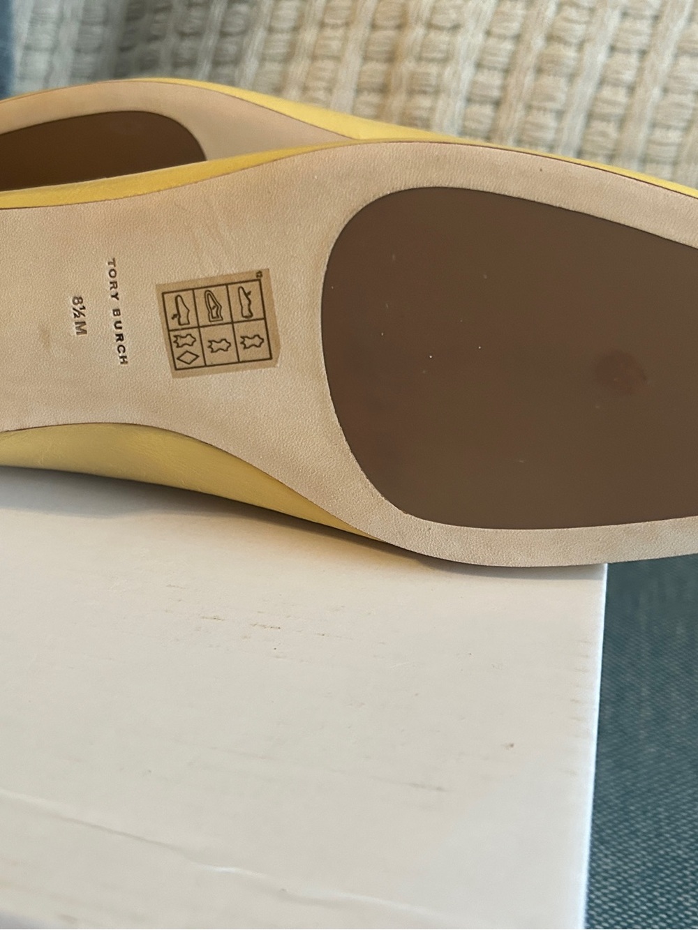 Tory Burch Lemon Yellow Logo Square-Toe Leather Flats - Picture 7 of 7